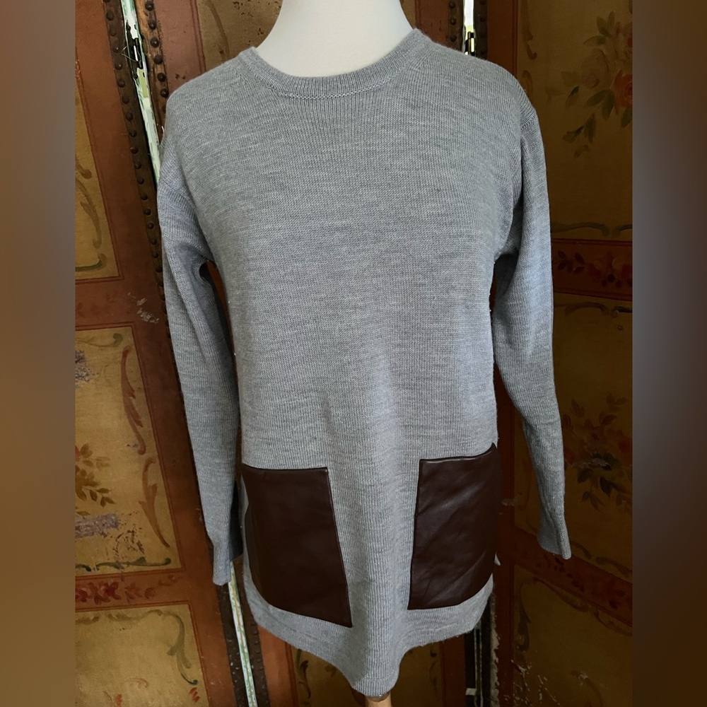 JCrew gray with faux leather patch pockets sweater!